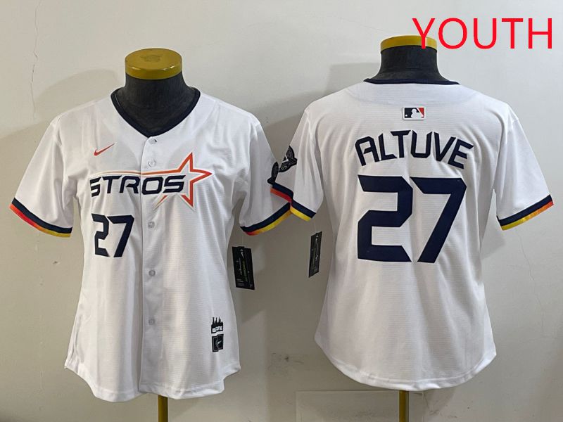 Youth Houston Astros #27 Altuve White three generations Joint Name Nike 2025 MLB Jersey style 4->youth mlb jersey->Youth Jersey